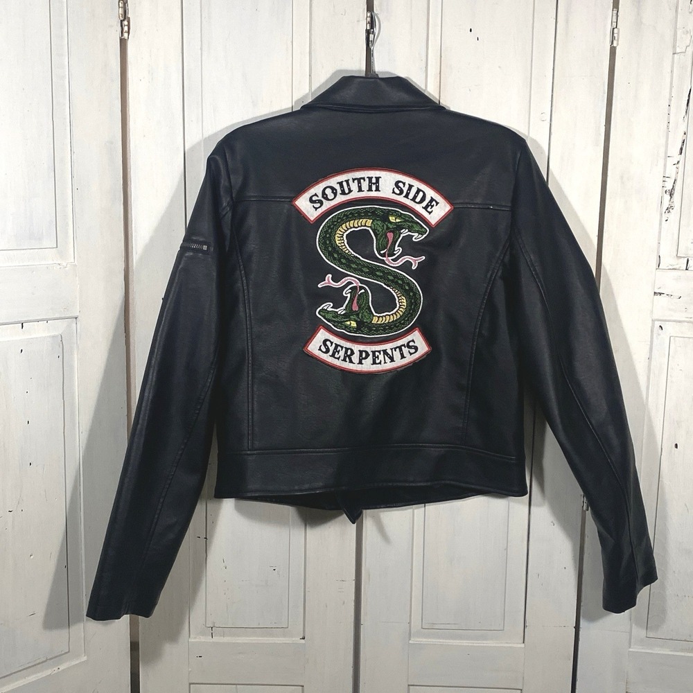 Riverdale Southside Serpents Black Faux Leather Biker Jacket  Sz Junior's XL